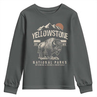 Vintage Yellowstone National Park Youth Sweatshirt Retro Bison Nature Wildlife Forest - Wonder Print Shop