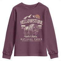 Vintage Yellowstone National Park Youth Sweatshirt Retro Bison Nature Wildlife Forest - Wonder Print Shop
