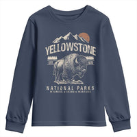 Vintage Yellowstone National Park Youth Sweatshirt Retro Bison Nature Wildlife Forest - Wonder Print Shop