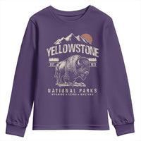 Vintage Yellowstone National Park Youth Sweatshirt Retro Bison Nature Wildlife Forest - Wonder Print Shop