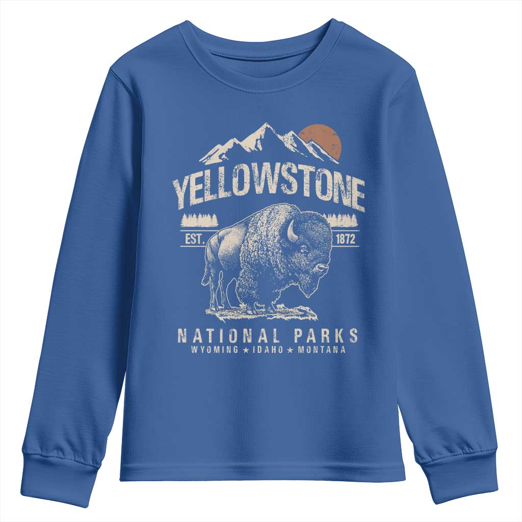 Vintage Yellowstone National Park Youth Sweatshirt Retro Bison Nature Wildlife Forest - Wonder Print Shop