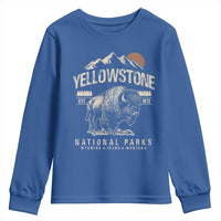 Vintage Yellowstone National Park Youth Sweatshirt Retro Bison Nature Wildlife Forest - Wonder Print Shop