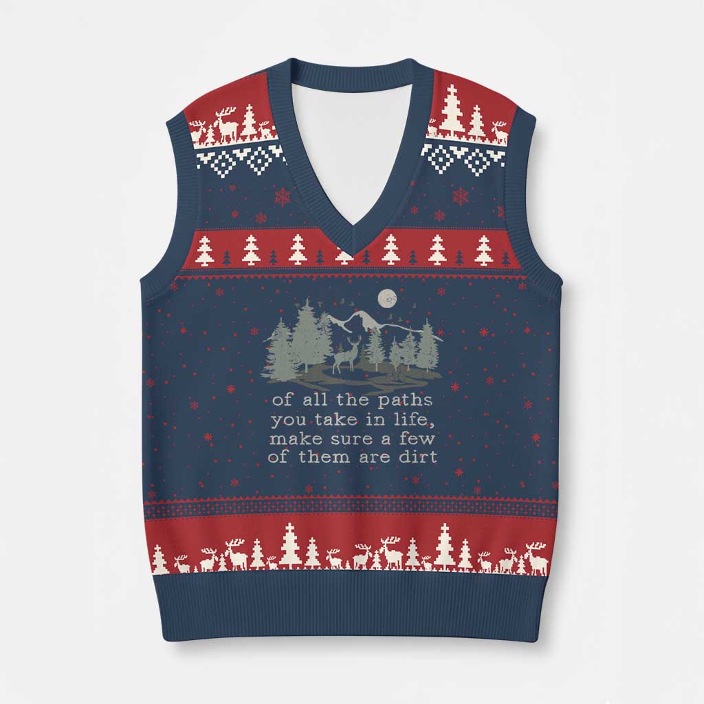 Retro Nature Wildlife Outdoor V-Neck Knit Sweater Vest Camping Forest Hiking Vintage - Wonder Print Shop