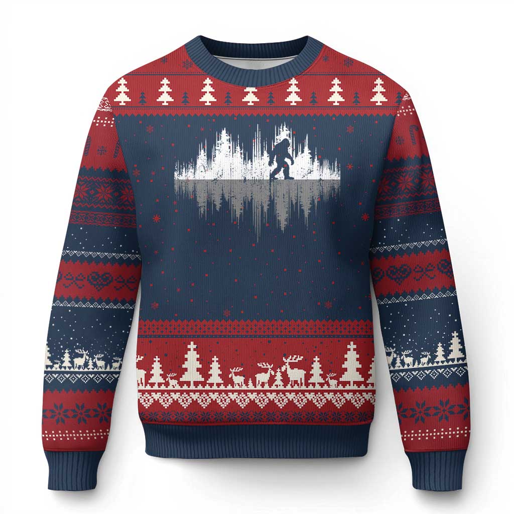 Bigfoot In The Forest Ugly Christmas Sweater Sasquatch Trees Reflection Wildlife Nature Outdoor Wild Retro - Wonder Print Shop