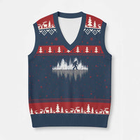 Bigfoot In The Forest V-Neck Knit Sweater Vest Sasquatch Trees Reflection Wildlife Nature Outdoor Wild Retro - Wonder Print Shop