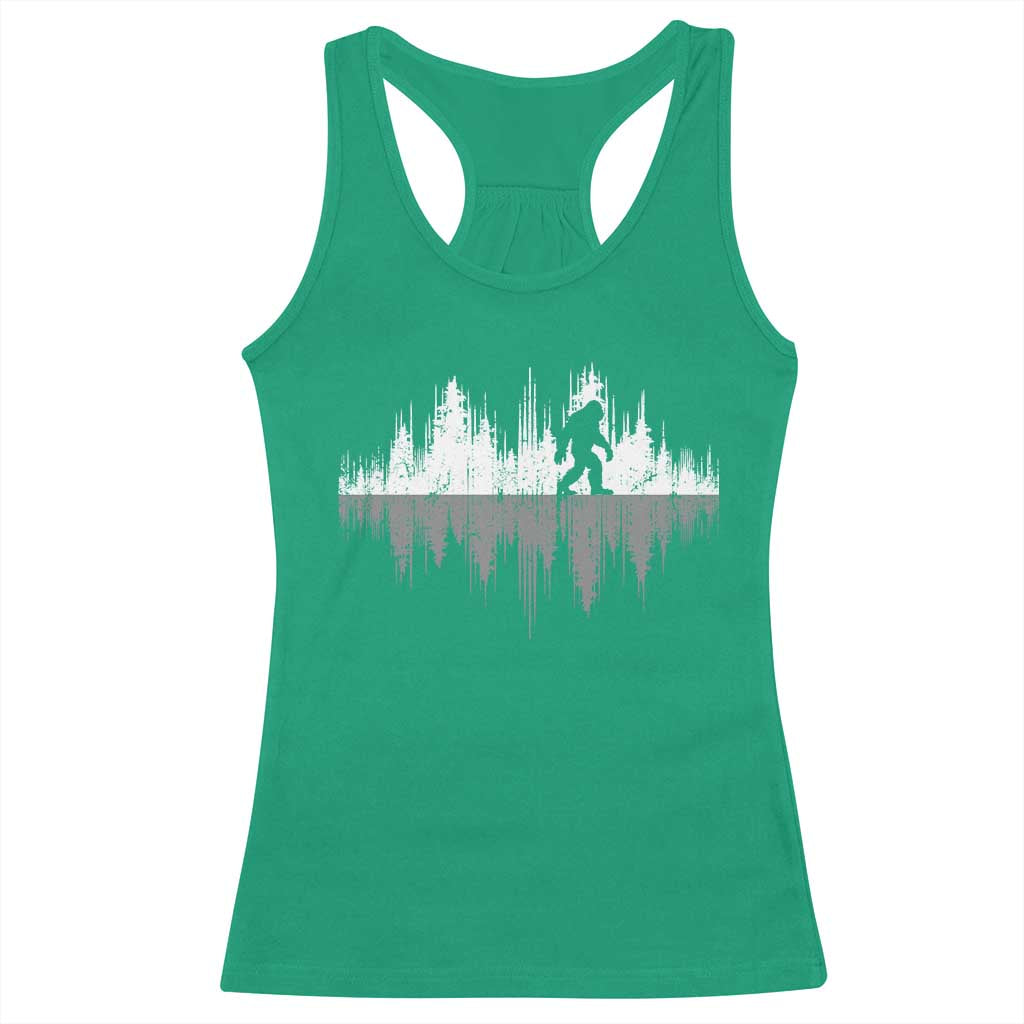 Bigfoot In The Forest Racerback Tank Top Sasquatch Trees Reflection Wildlife Nature Outdoor Wild Retro - Wonder Print Shop