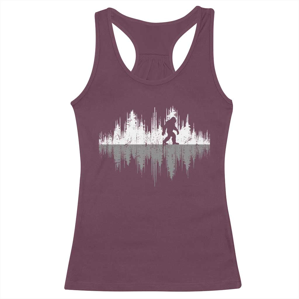 Bigfoot In The Forest Racerback Tank Top Sasquatch Trees Reflection Wildlife Nature Outdoor Wild Retro - Wonder Print Shop