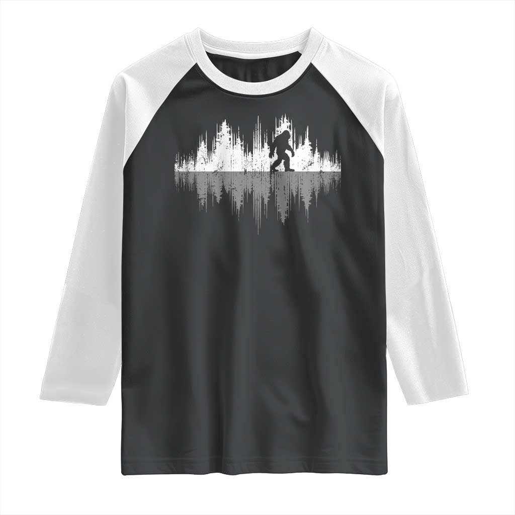 Bigfoot In The Forest Raglan Shirt Sasquatch Trees Reflection Wildlife Nature Outdoor Wild Retro - Wonder Print Shop