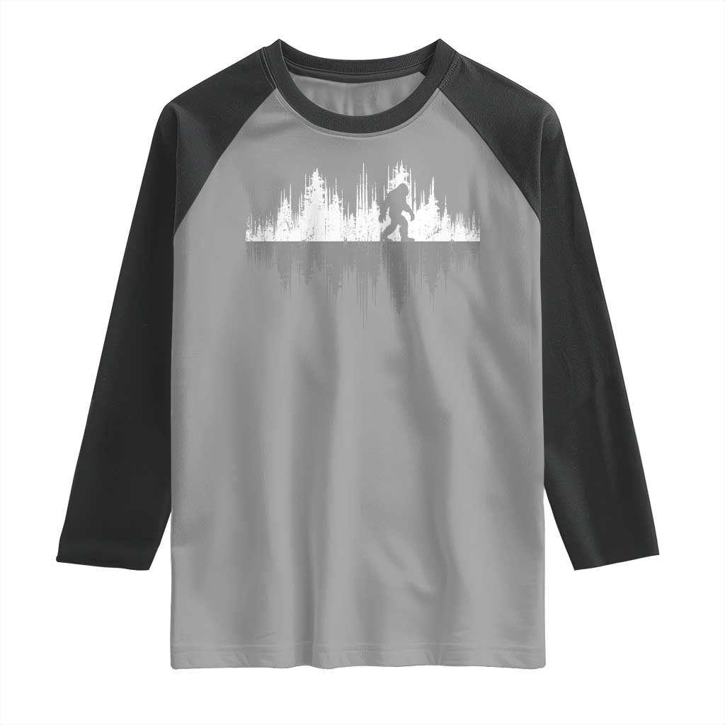 Bigfoot In The Forest Raglan Shirt Sasquatch Trees Reflection Wildlife Nature Outdoor Wild Retro - Wonder Print Shop