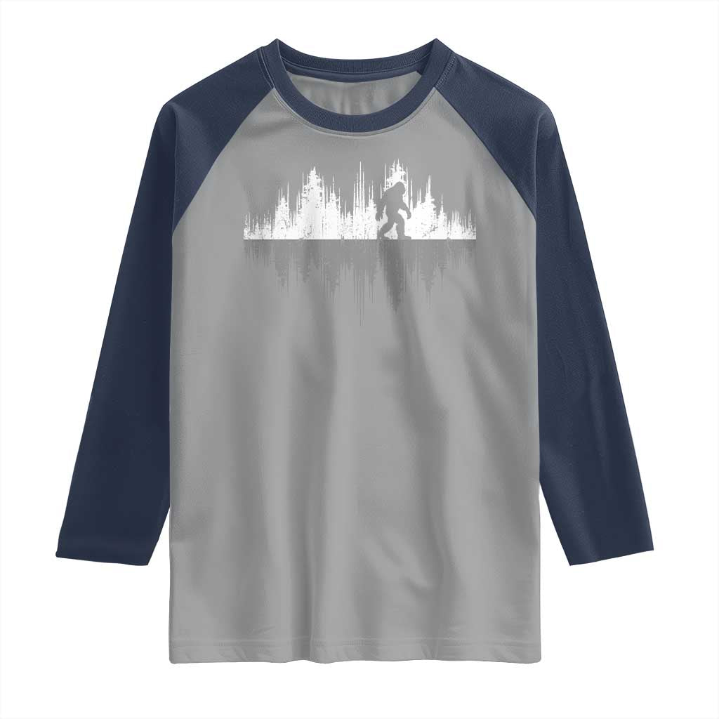 Bigfoot In The Forest Raglan Shirt Sasquatch Trees Reflection Wildlife Nature Outdoor Wild Retro - Wonder Print Shop