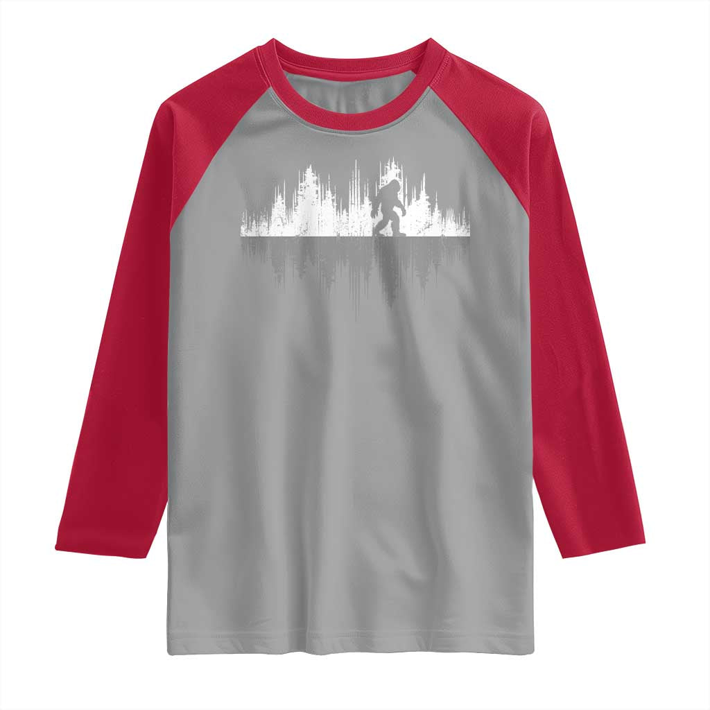 Bigfoot In The Forest Raglan Shirt Sasquatch Trees Reflection Wildlife Nature Outdoor Wild Retro - Wonder Print Shop