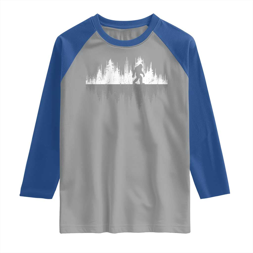 Bigfoot In The Forest Raglan Shirt Sasquatch Trees Reflection Wildlife Nature Outdoor Wild Retro - Wonder Print Shop