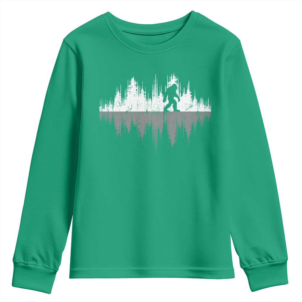 Bigfoot In The Forest Youth Sweatshirt Sasquatch Trees Reflection Wildlife Nature Outdoor Wild Retro - Wonder Print Shop