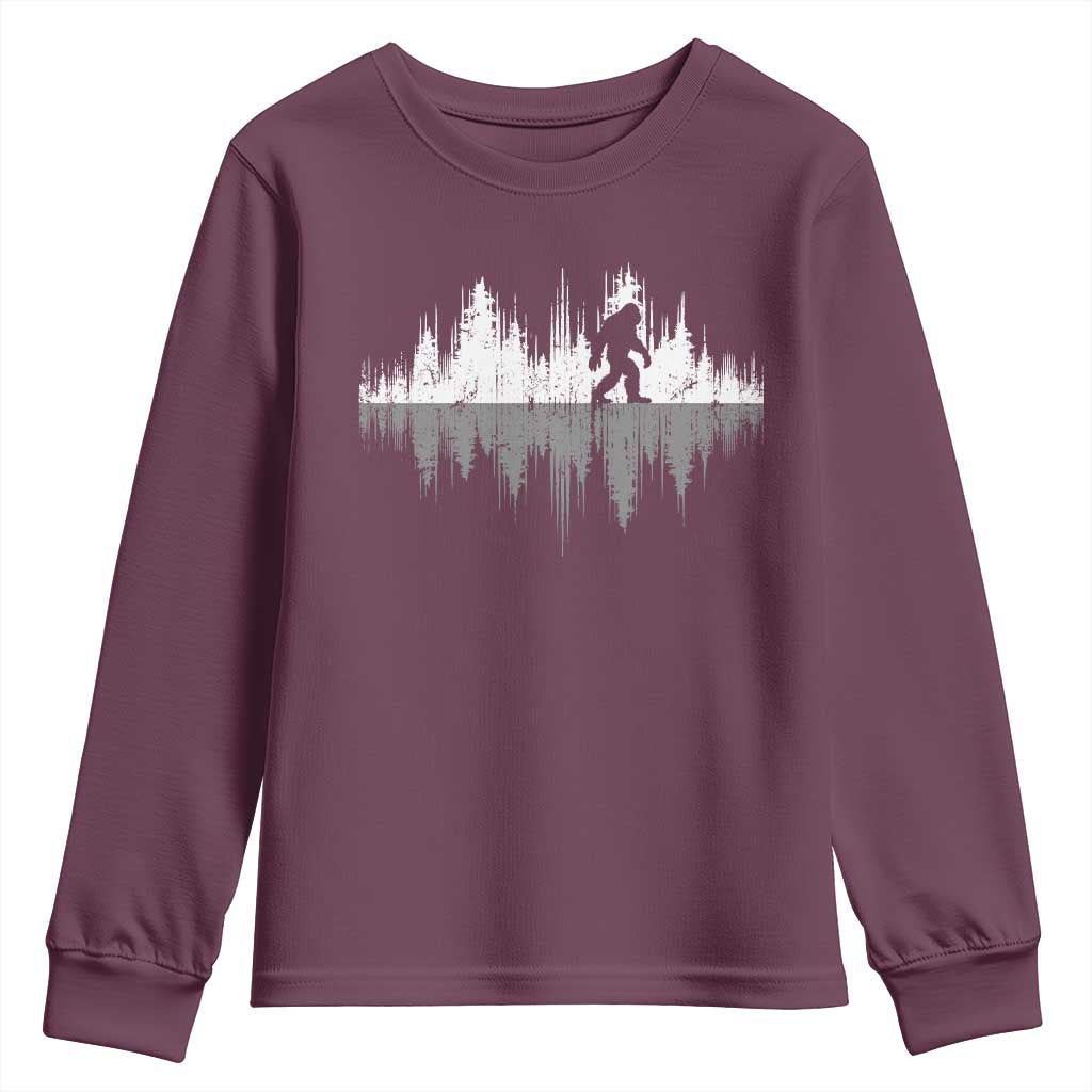Bigfoot In The Forest Youth Sweatshirt Sasquatch Trees Reflection Wildlife Nature Outdoor Wild Retro - Wonder Print Shop