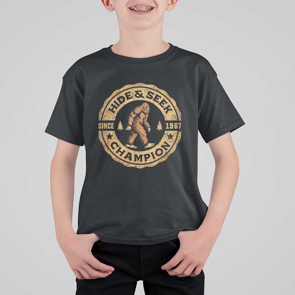 Retro Bigfoot Believer T Shirt For Kid Undefeated Sasquatch Hide And Seek Cryptozoology - Wonder Print Shop