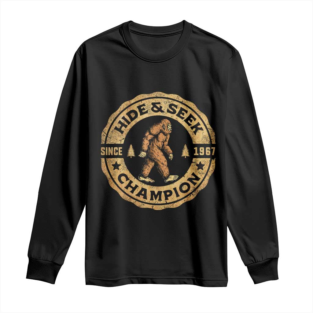 Retro Bigfoot Believer Long Sleeve Shirt Undefeated Sasquatch Hide And Seek Cryptozoology - Wonder Print Shop