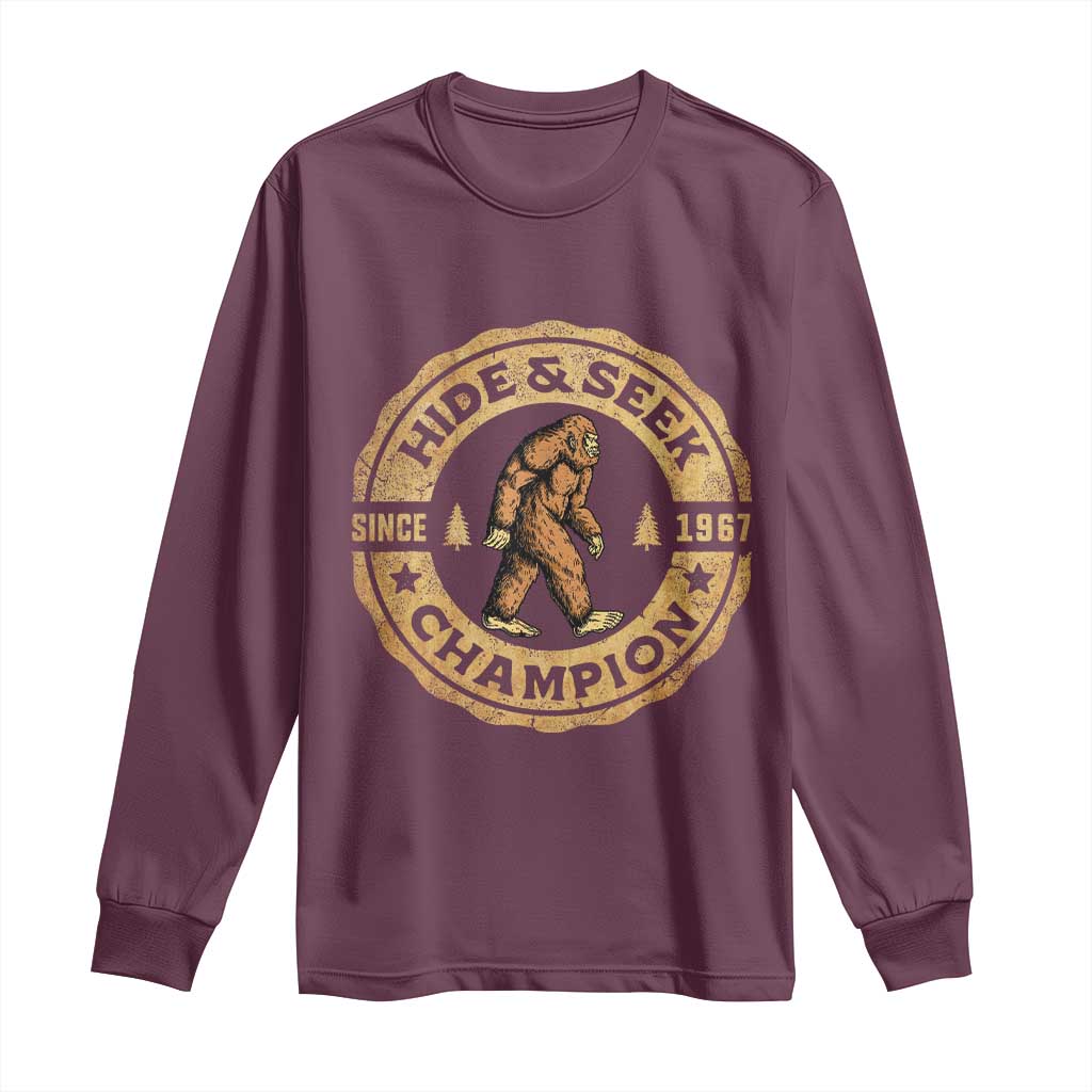 Retro Bigfoot Believer Long Sleeve Shirt Undefeated Sasquatch Hide And Seek Cryptozoology - Wonder Print Shop
