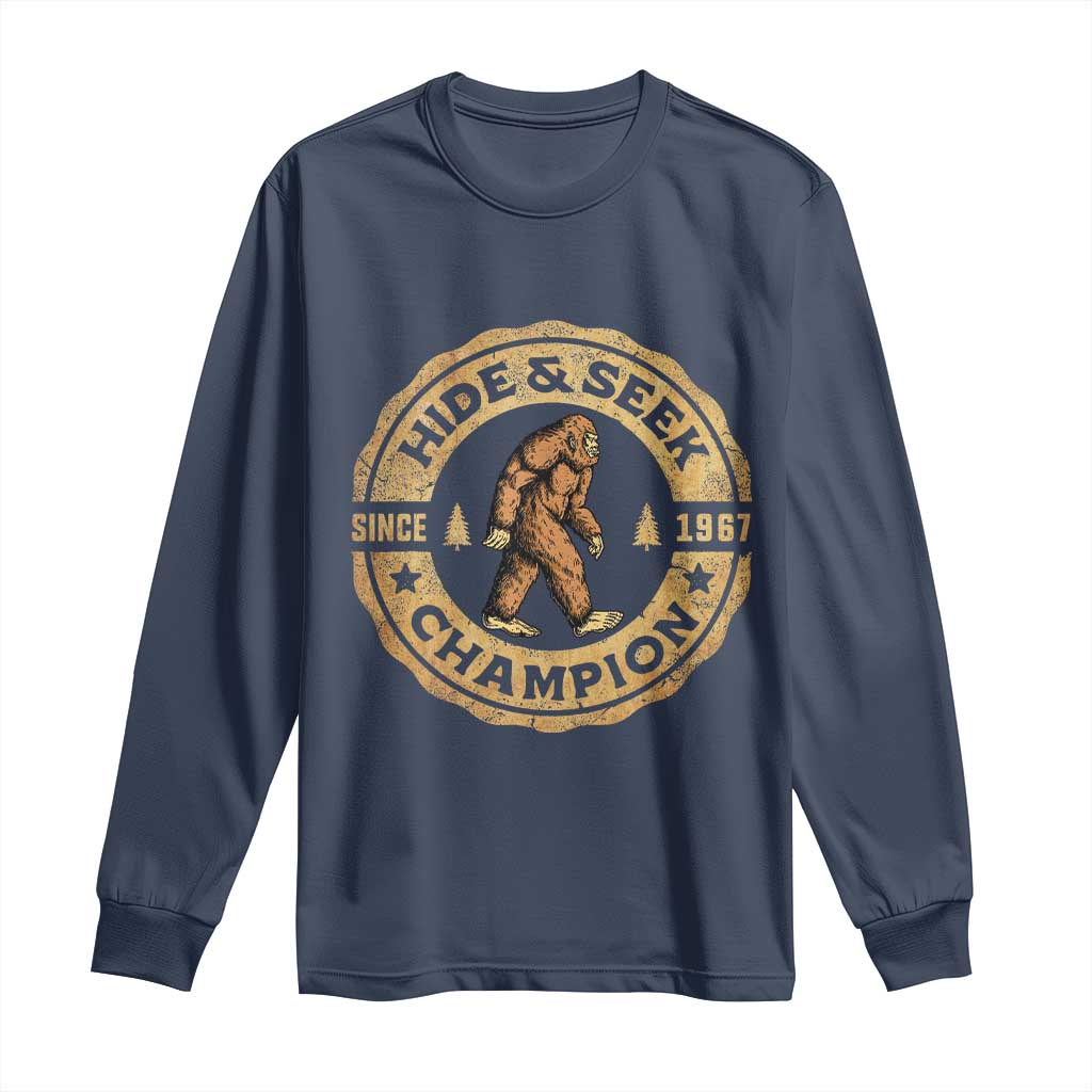 Retro Bigfoot Believer Long Sleeve Shirt Undefeated Sasquatch Hide And Seek Cryptozoology - Wonder Print Shop
