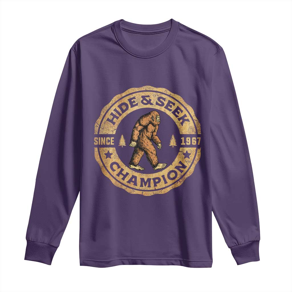 Retro Bigfoot Believer Long Sleeve Shirt Undefeated Sasquatch Hide And Seek Cryptozoology - Wonder Print Shop