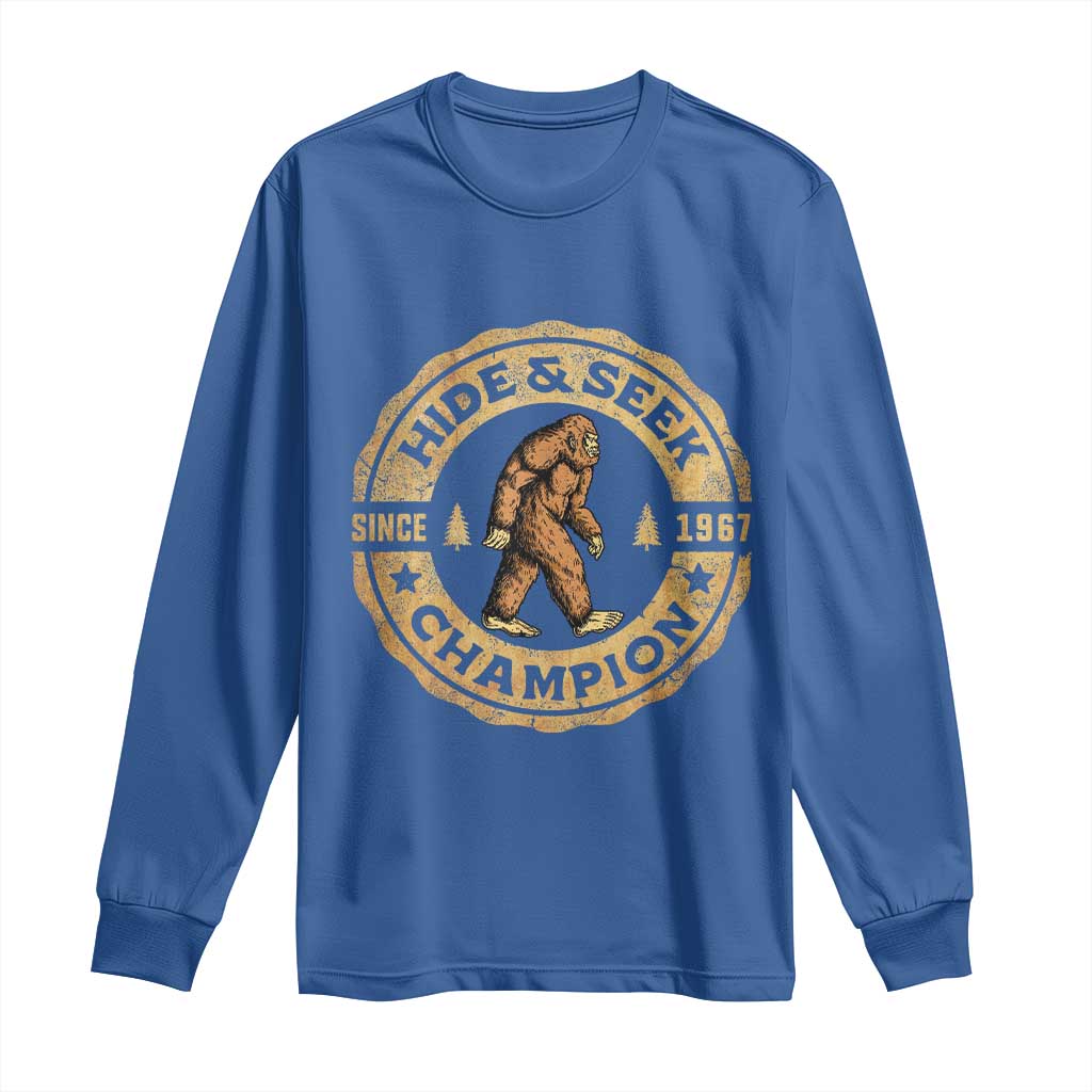 Retro Bigfoot Believer Long Sleeve Shirt Undefeated Sasquatch Hide And Seek Cryptozoology - Wonder Print Shop