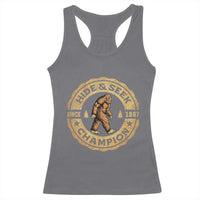 Retro Bigfoot Believer Racerback Tank Top Undefeated Sasquatch Hide And Seek Cryptozoology - Wonder Print Shop