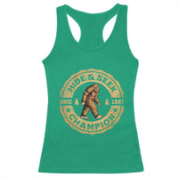 Retro Bigfoot Believer Racerback Tank Top Undefeated Sasquatch Hide And Seek Cryptozoology - Wonder Print Shop