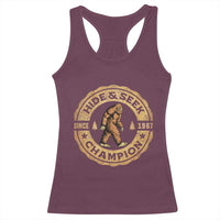 Retro Bigfoot Believer Racerback Tank Top Undefeated Sasquatch Hide And Seek Cryptozoology - Wonder Print Shop