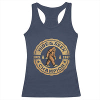Retro Bigfoot Believer Racerback Tank Top Undefeated Sasquatch Hide And Seek Cryptozoology - Wonder Print Shop