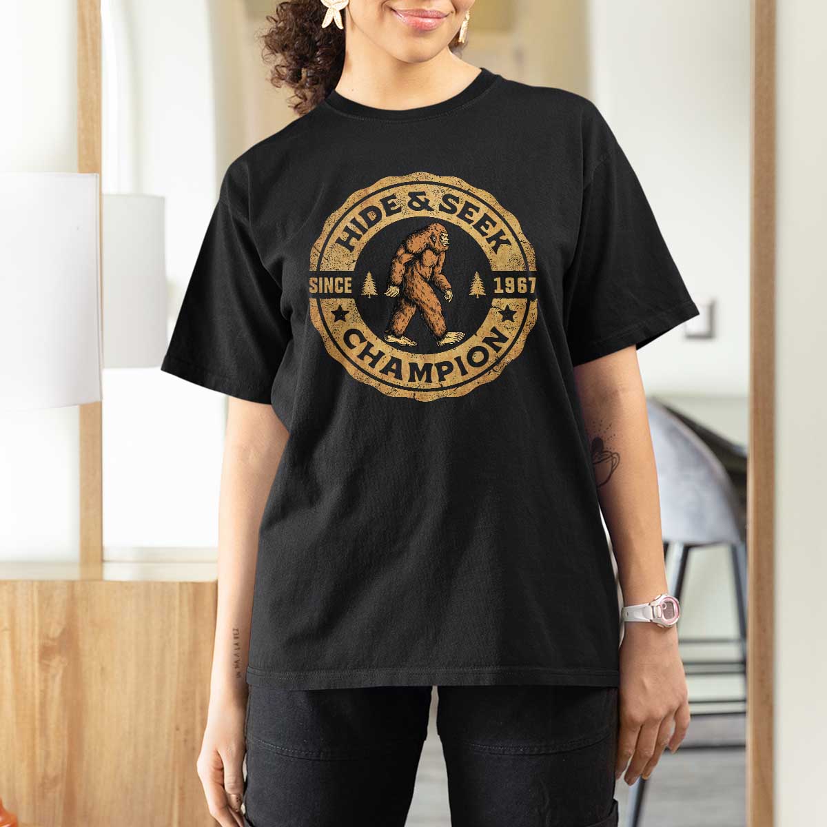 Retro Bigfoot Believer T Shirt For Women Undefeated Sasquatch Hide And Seek Cryptozoology - Wonder Print Shop