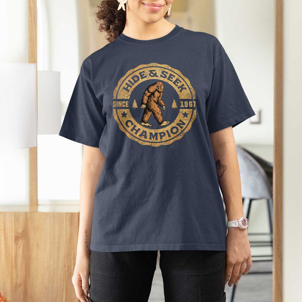 Retro Bigfoot Believer T Shirt For Women Undefeated Sasquatch Hide And Seek Cryptozoology - Wonder Print Shop