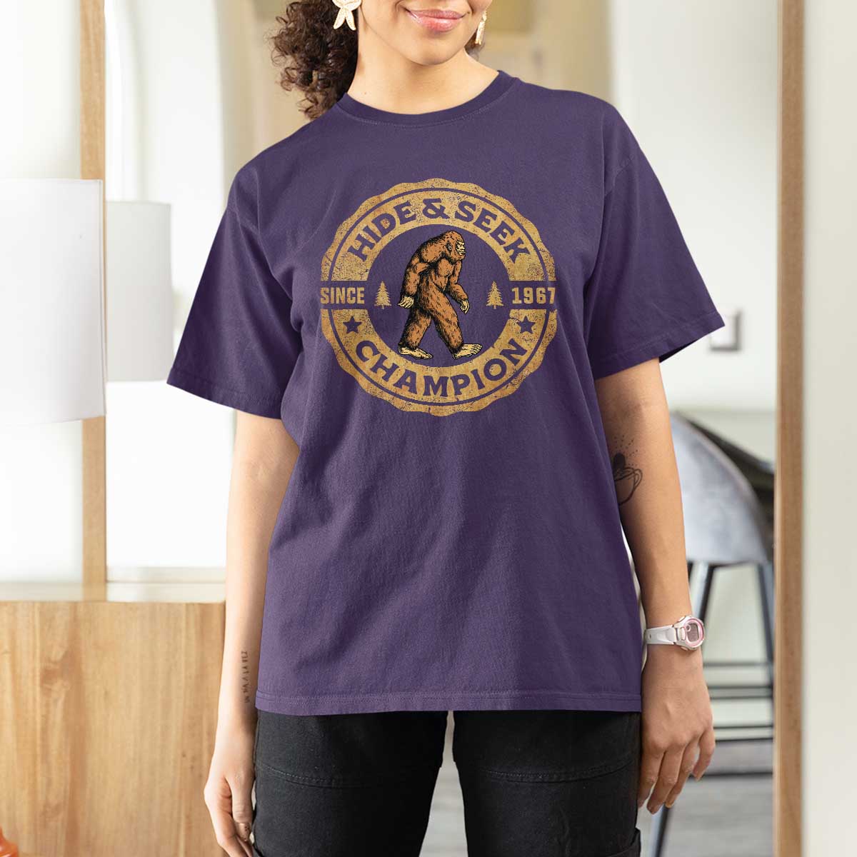 Retro Bigfoot Believer T Shirt For Women Undefeated Sasquatch Hide And Seek Cryptozoology - Wonder Print Shop