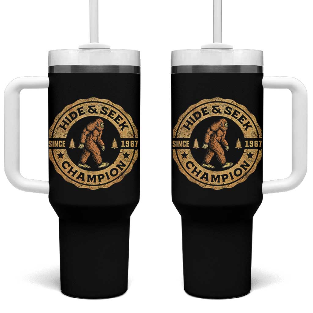 Retro Bigfoot Believer Tumbler With Handle Undefeated Sasquatch Hide And Seek Cryptozoology - Wonder Print Shop