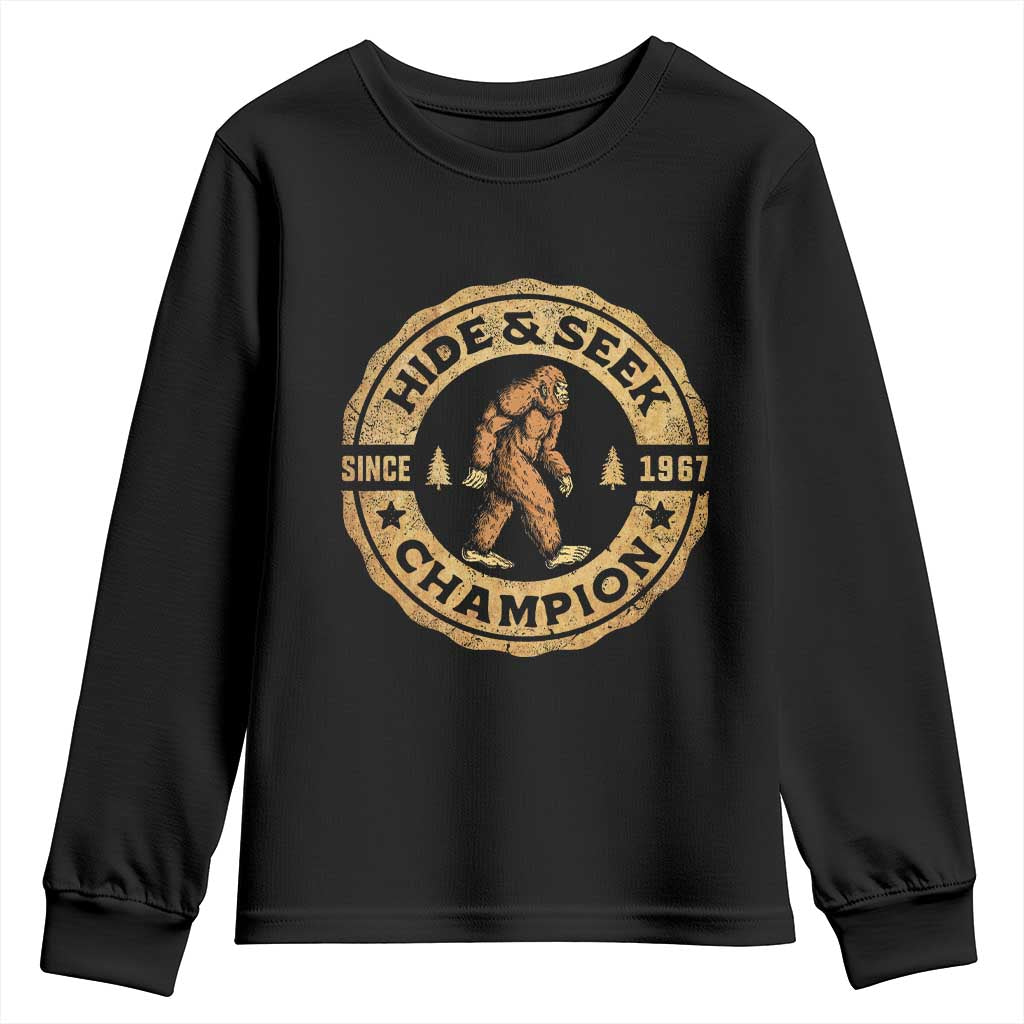 Retro Bigfoot Believer Youth Sweatshirt Undefeated Sasquatch Hide And Seek Cryptozoology - Wonder Print Shop