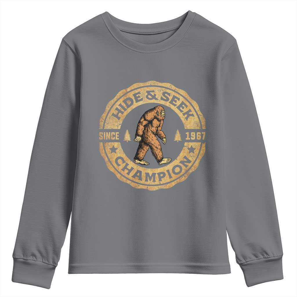Retro Bigfoot Believer Youth Sweatshirt Undefeated Sasquatch Hide And Seek Cryptozoology - Wonder Print Shop