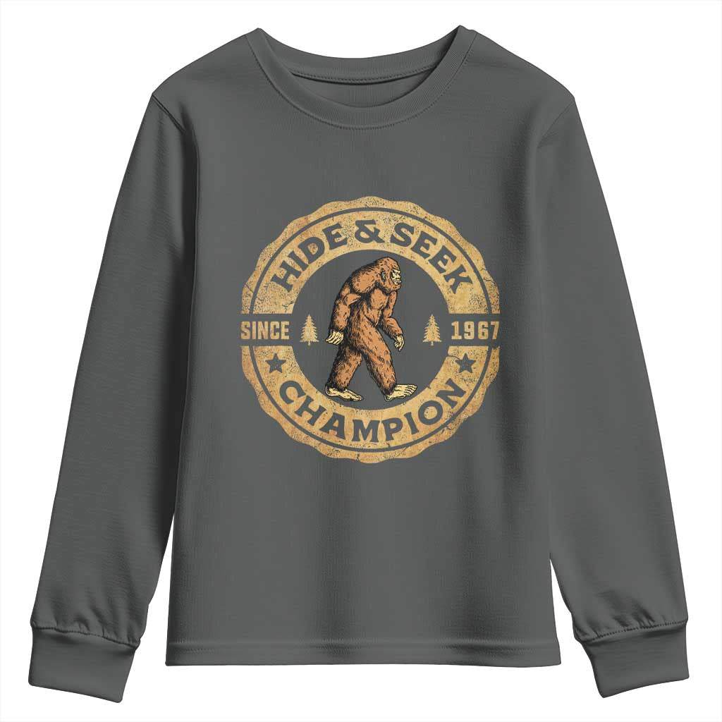 Retro Bigfoot Believer Youth Sweatshirt Undefeated Sasquatch Hide And Seek Cryptozoology - Wonder Print Shop