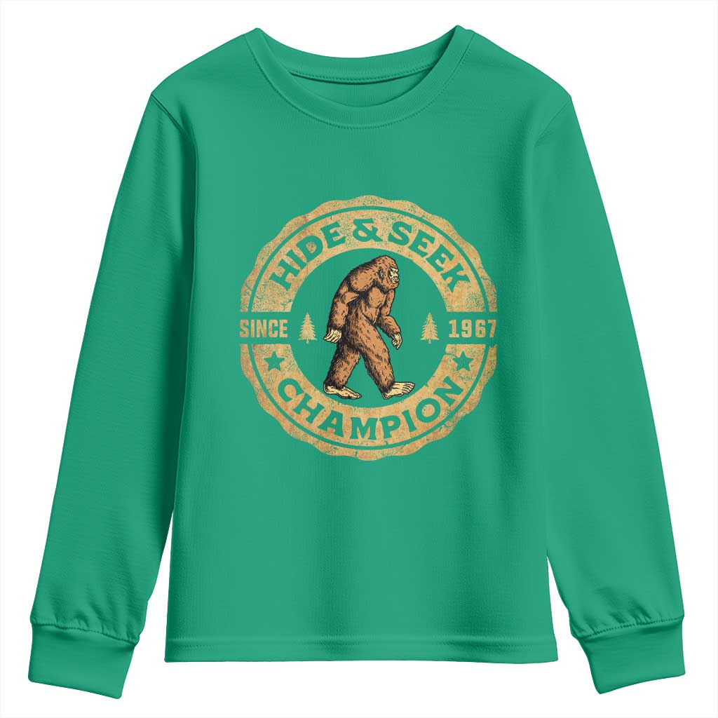 Retro Bigfoot Believer Youth Sweatshirt Undefeated Sasquatch Hide And Seek Cryptozoology - Wonder Print Shop