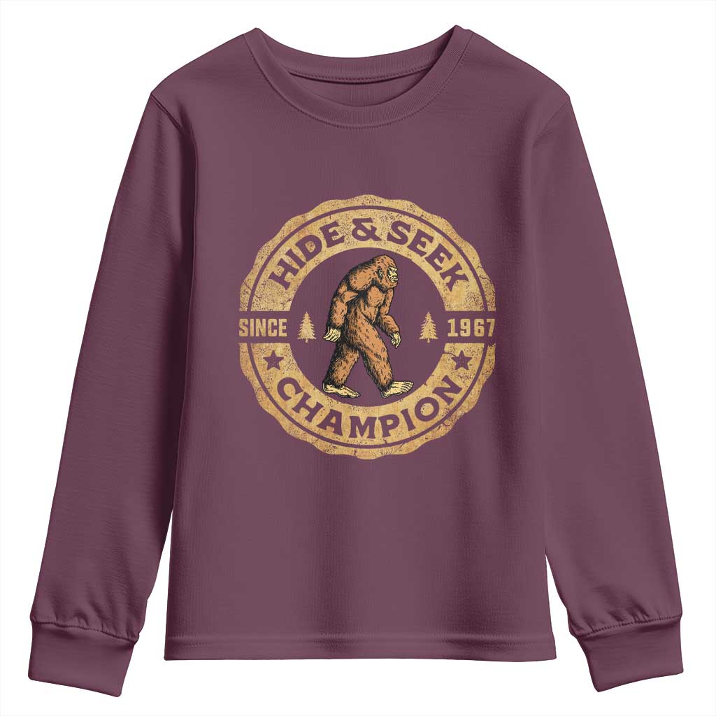 Retro Bigfoot Believer Youth Sweatshirt Undefeated Sasquatch Hide And Seek Cryptozoology - Wonder Print Shop