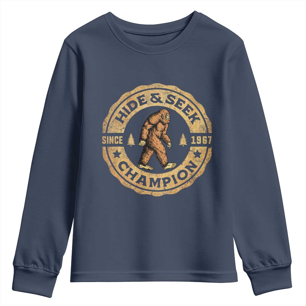 Retro Bigfoot Believer Youth Sweatshirt Undefeated Sasquatch Hide And Seek Cryptozoology - Wonder Print Shop