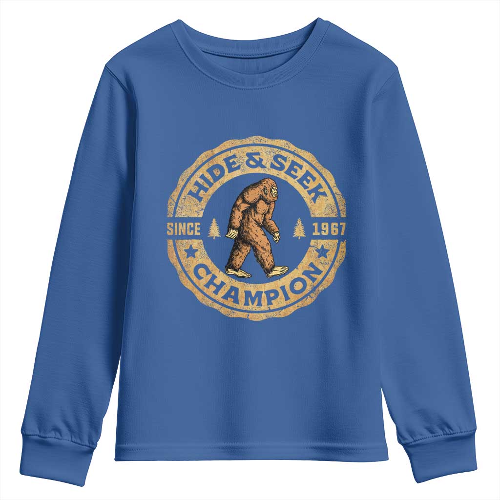 Retro Bigfoot Believer Youth Sweatshirt Undefeated Sasquatch Hide And Seek Cryptozoology - Wonder Print Shop