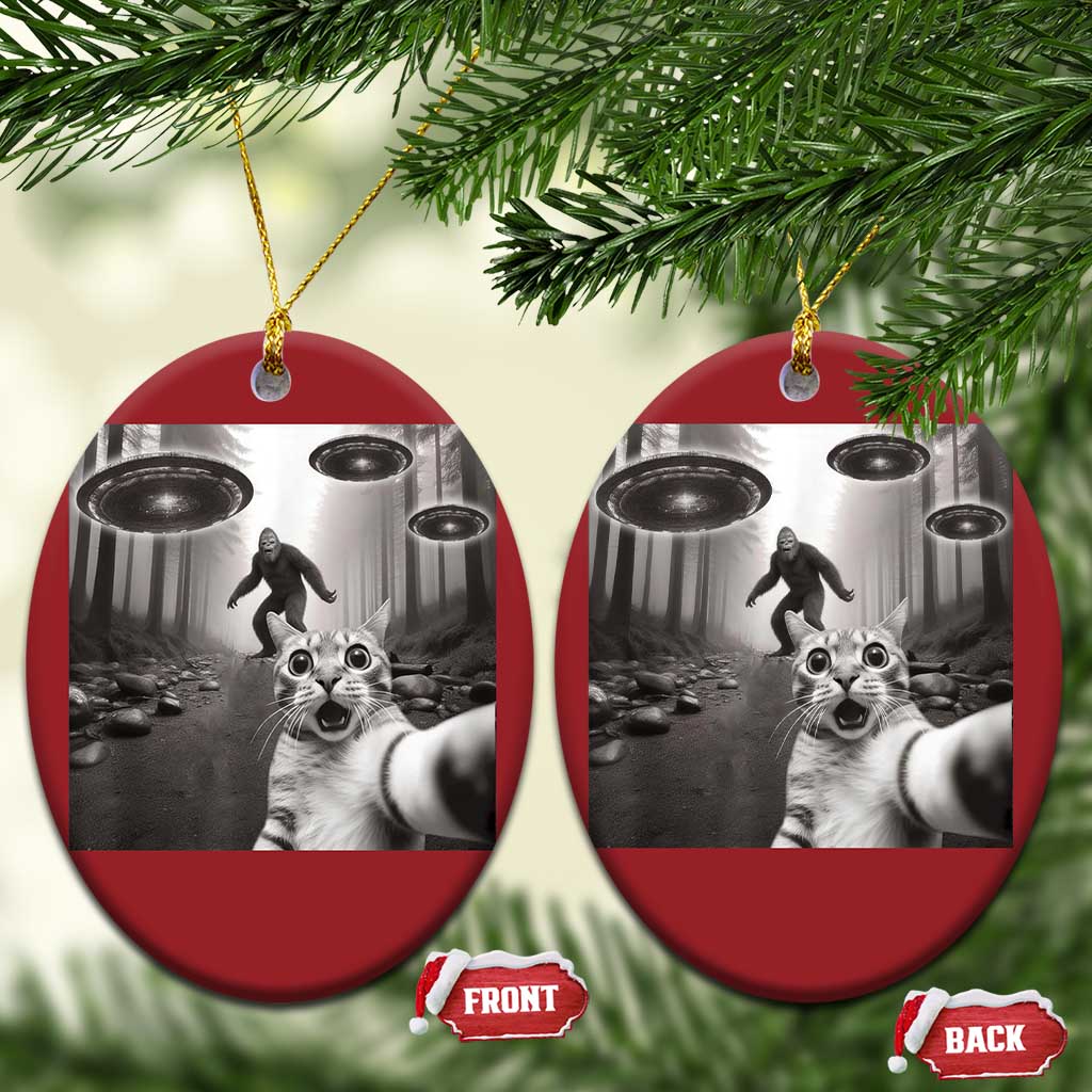 Cat Selfie With Bigfoot UFO Christmas Ornament Funny Cat Lover Gifts - Wonder Print Shop