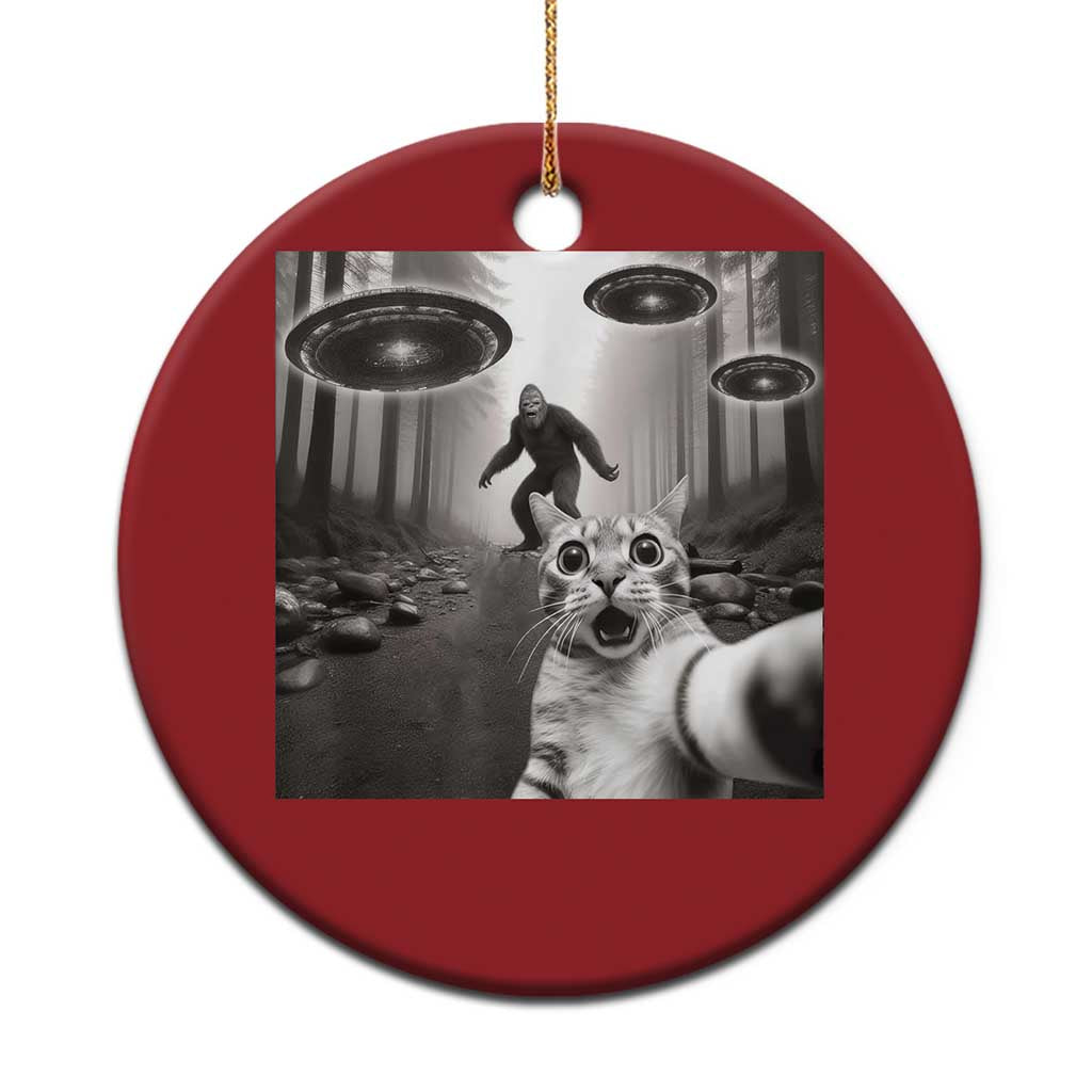 Cat Selfie With Bigfoot UFO Christmas Ornament Funny Cat Lover Gifts - Wonder Print Shop