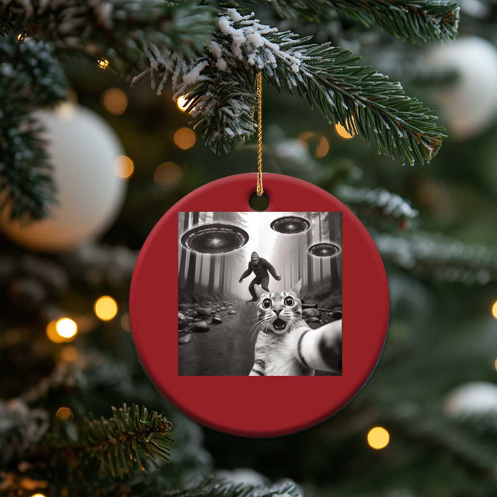 Cat Selfie With Bigfoot UFO Christmas Ornament Funny Cat Lover Gifts - Wonder Print Shop