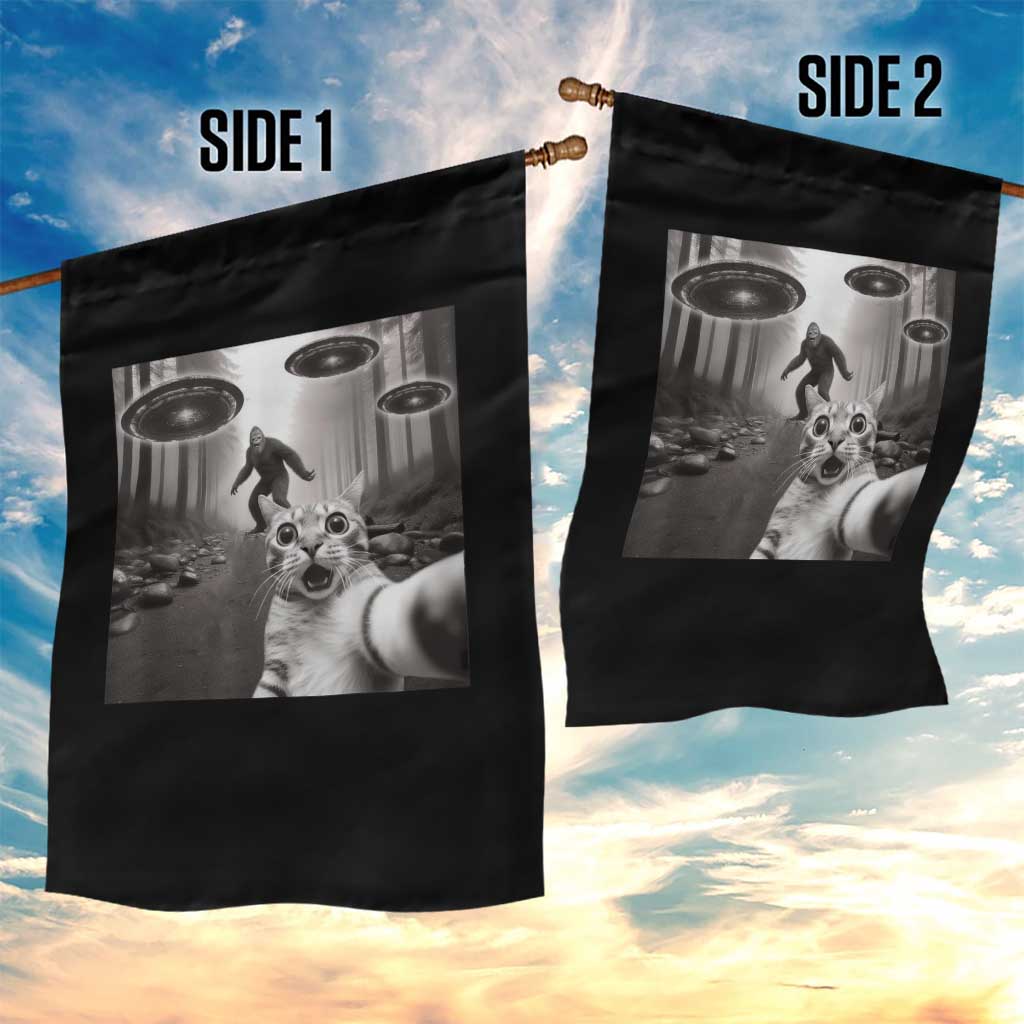 Cat Selfie With Bigfoot UFO Garden Flag Funny Cat Lover Gifts - Wonder Print Shop