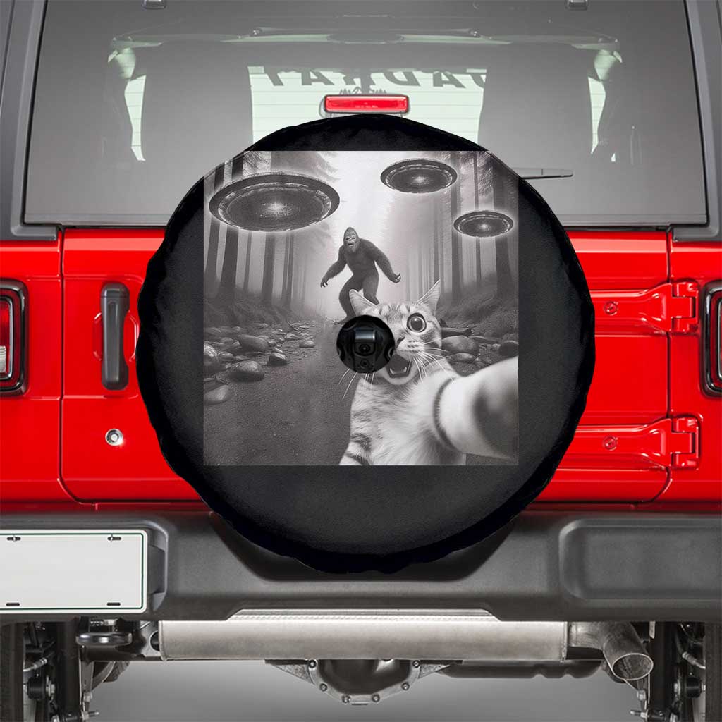 Cat Selfie With Bigfoot UFO Spare Tire Cover Funny Cat Lover Gifts - Wonder Print Shop