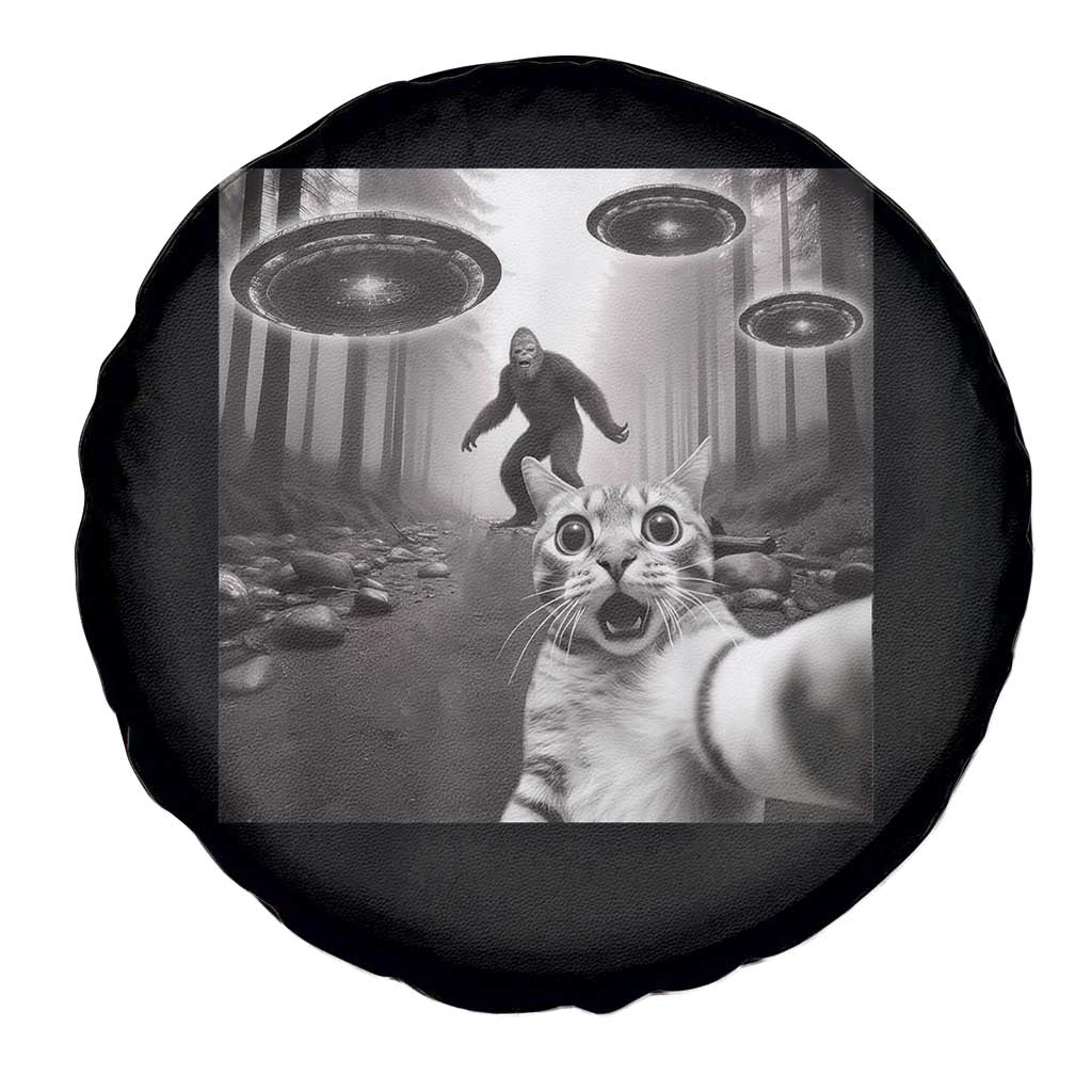 Cat Selfie With Bigfoot UFO Spare Tire Cover Funny Cat Lover Gifts - Wonder Print Shop