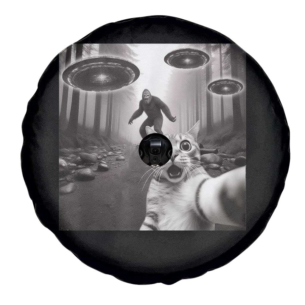 Cat Selfie With Bigfoot UFO Spare Tire Cover Funny Cat Lover Gifts - Wonder Print Shop