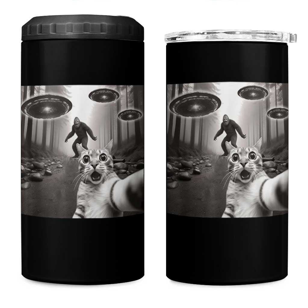 Cat Selfie With Bigfoot UFO 4 in 1 Can Cooler Tumbler Funny Cat Lover Gifts - Wonder Print Shop