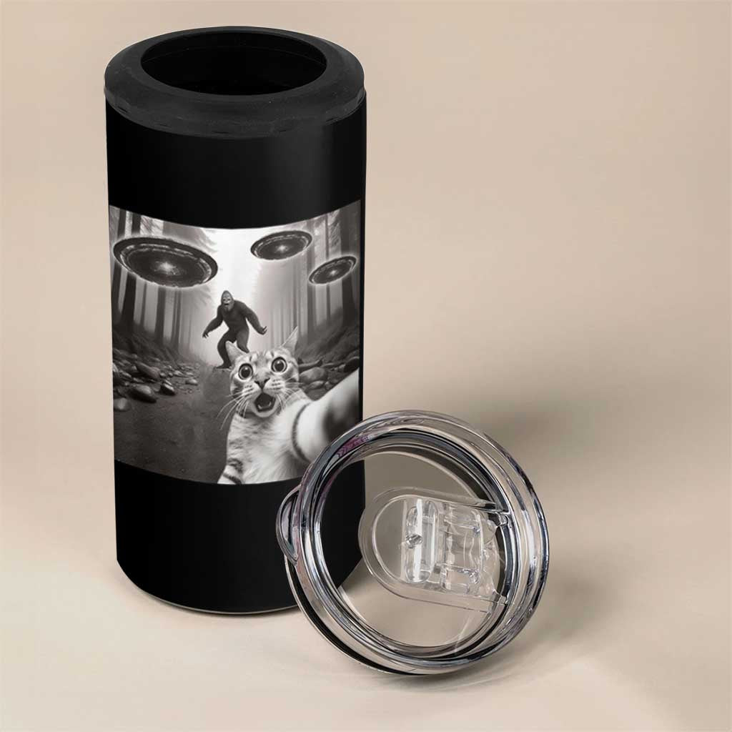 Cat Selfie With Bigfoot UFO 4 in 1 Can Cooler Tumbler Funny Cat Lover Gifts - Wonder Print Shop