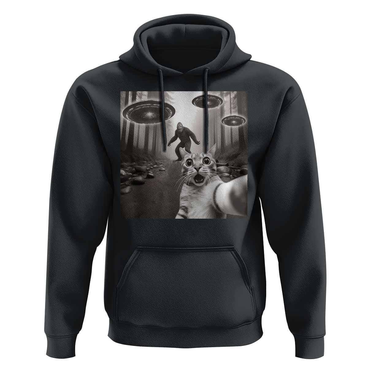 Cat Selfie With Bigfoot UFO Hoodie Funny Cat Lover Gifts - Wonder Print Shop