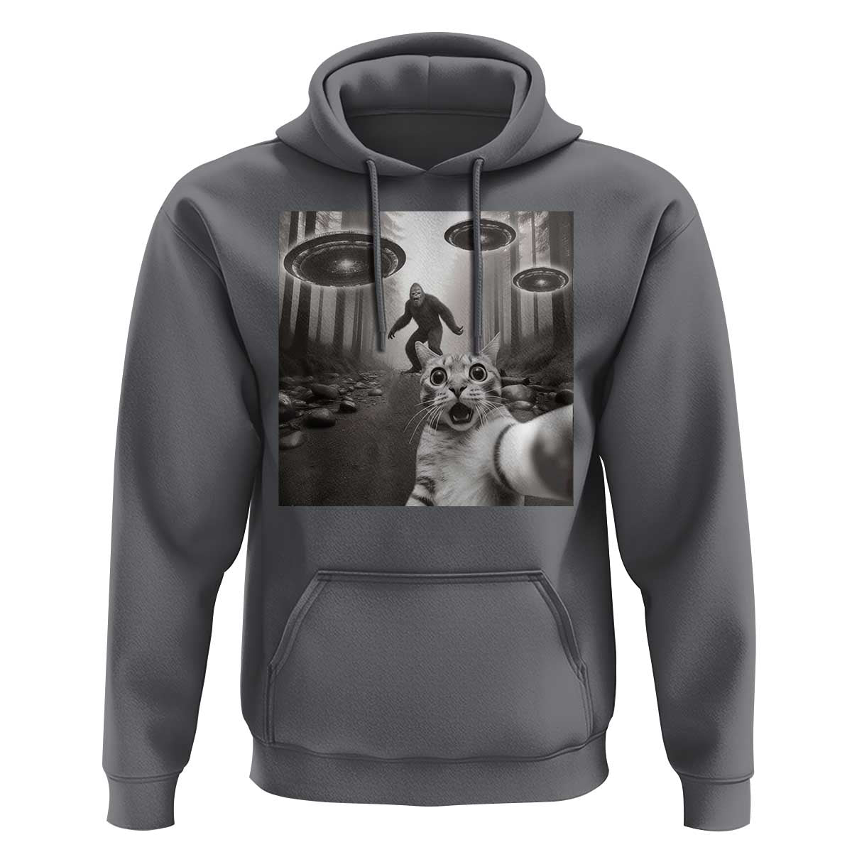 Cat Selfie With Bigfoot UFO Hoodie Funny Cat Lover Gifts - Wonder Print Shop